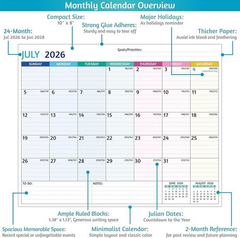 تقويم مغناطيسي 2026-2028 للثلاجة - تقويم لمدة عامين من يوليو 2026 - يونيو 2028، 8 × 10 بوصة، تقويم ثلاجة مغناطيسي 24 شهرًا مع مغناطيس قوي، ورق سميك، مساحة واسعة لسهولة التخطيط in Kuwait