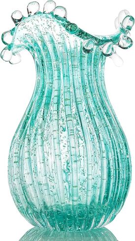 QFkris Hand Blown Glass Vase for Flowers, 8 Inch Red Crystal Bubble Flower Vases for Bouquet Home Decor Decorative Centerpieces, Unique for Mom, Valentine's Day Gift for Her Lover in Saudi Arabia