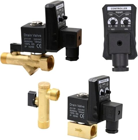 1/2" Electronic Drain Valve Drainer Timer Controller Automatic Gas Storage Tank for Compressor Solenoid 220V DN15(10pcs Siamese,DC12V) in Kuwait