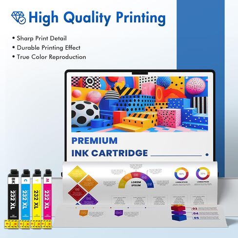 Remanufactured Replacement for 232XL XP-4200 Ink Cartridges Combo Pack for Epson Printer XP 4200 XP4200 XP4205 Workforce WF-2950 XP-4205 WF-2930 (4 Pack-KCMY) in Kuwait