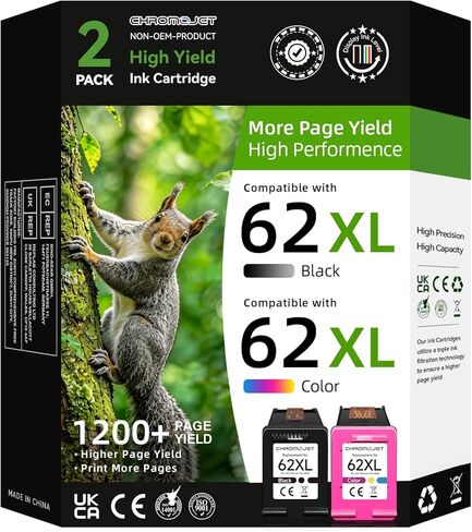 High Yield 62XL Ink Cartridges Compatible for HP 62XL Ink Cartridge Combo Pack Compatible for HP Ink 62 fit for Envy 7640 7645 5660 5540 5640 7644 OfficeJet 250 258 5740 5741 8040 200 Printer(2 Pack) in Saudi Arabia
