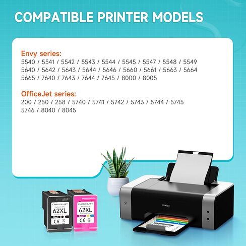 High Yield 62XL Ink Cartridges Compatible for HP 62XL Ink Cartridge Combo Pack Compatible for HP Ink 62 fit for Envy 7640 7645 5660 5540 5640 7644 OfficeJet 250 258 5740 5741 8040 200 Printer(2 Pack) in Saudi Arabia