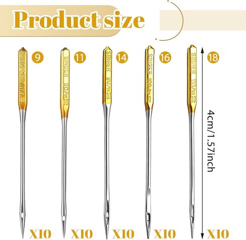 50 PCS Universal Sewing Machine Needle 9, 11, 14, 16, 18 Large Eye Sewing Machine Bright Color, Regular Point SewingNeedles in Kuwait