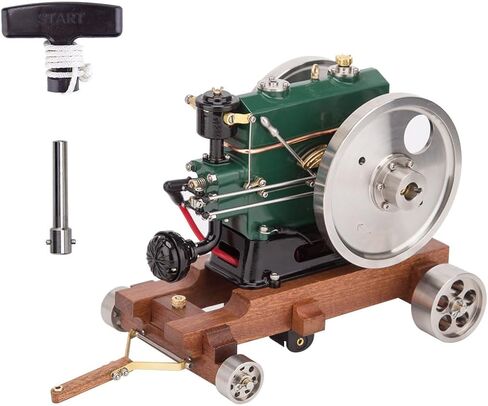 1/8 Scale 3.6CC Mini Vintage Single Cylinder 4-Stroke Working Engine Model, Realistic Mechanical Engine for Hobbyists and Collectors, Gifts for Men (Wooden Base RTR Version) in Kuwait