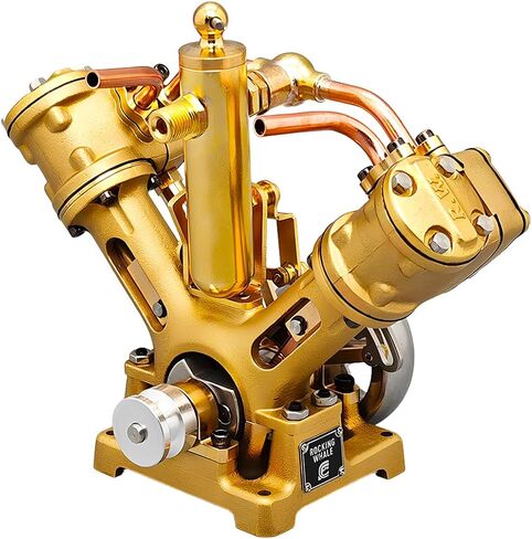 RW-V2 نموذج محرك بخاري صغير مزدوج الأسطوانة على شكل حرف V - محرك ترددي نحاسي للسفن البخارية مقاس 28-51 بوصة، نموذج الطاقة القابل للتحصيل على سطح المكتب (المرجل غير متضمن) in Kuwait