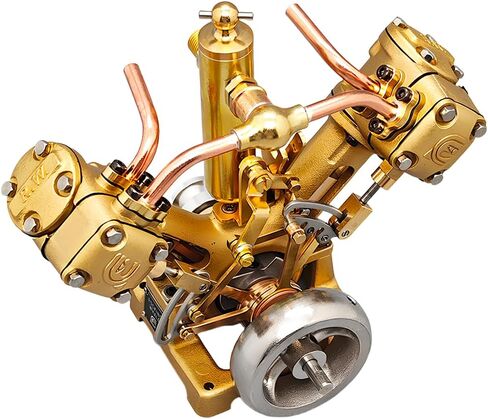 RW-V2 نموذج محرك بخاري صغير مزدوج الأسطوانة على شكل حرف V - محرك ترددي نحاسي للسفن البخارية مقاس 28-51 بوصة، نموذج الطاقة القابل للتحصيل على سطح المكتب (المرجل غير متضمن) in Kuwait