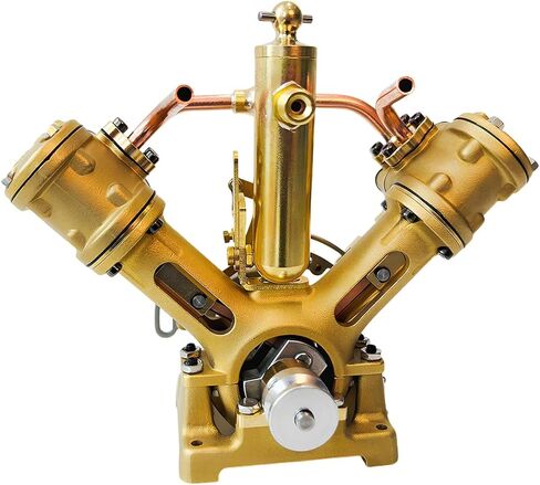 RW-V2 نموذج محرك بخاري صغير مزدوج الأسطوانة على شكل حرف V - محرك ترددي نحاسي للسفن البخارية مقاس 28-51 بوصة، نموذج الطاقة القابل للتحصيل على سطح المكتب (المرجل غير متضمن) in Kuwait