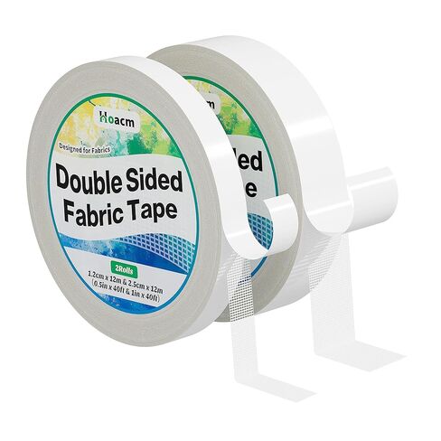 2 Rolls Double Sided Fabric Tape, Extra Strong Hem Tape No Sew No Iron, Fabric Adhesive Tape for Quick Clothing Hemming, Repairs & DIY Crafts (0.3inch x 40ft + 0.5inch x 40ft) in Saudi Arabia