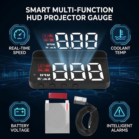 شاشة Obd2 HUD، جهاز عرض على الزجاج الأمامي مع مقياس متعدد الوظائف، عداد السرعة في الوقت الحقيقي، إنذار القيادة للتعب الزائد، متوافق مع معظم أنواع البنزين في الولايات المتحدة و2008+ في عام 2004+ in Kuwait