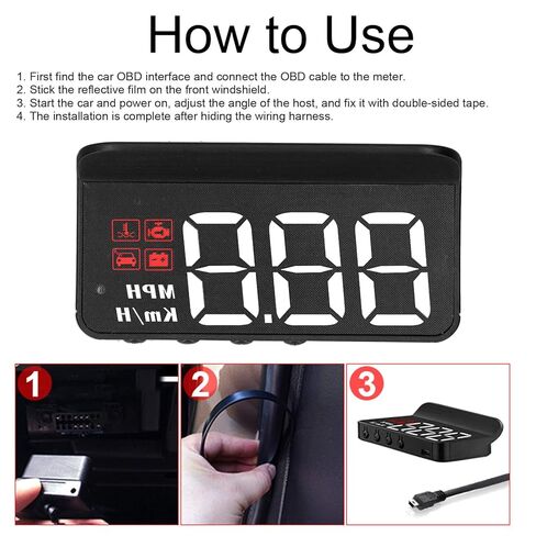 شاشة Obd2 HUD، جهاز عرض على الزجاج الأمامي مع مقياس متعدد الوظائف، عداد السرعة في الوقت الحقيقي، إنذار القيادة للتعب الزائد، متوافق مع معظم أنواع البنزين في الولايات المتحدة و2008+ في عام 2004+ in Kuwait