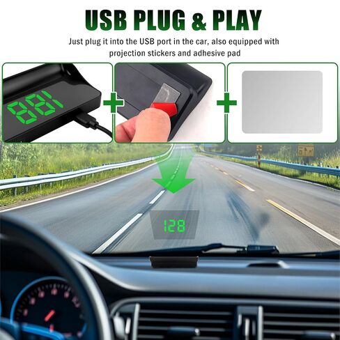 شاشة عرض رأس HUD لنظام تحديد المواقع العالمي للسيارة، عداد سرعة رقمي للتوصيل والتشغيل USB مع خط عالي الدقة كبير، سطوع قابل للتعديل HUD عالمي للسيارة (أخضر) in Kuwait