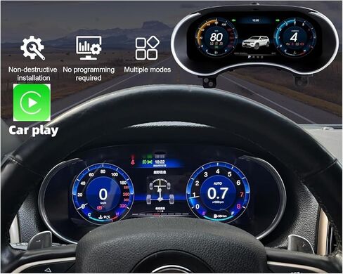 مجموعة Carplay متوافقة مع شاشة لوحة القيادة لسيارة جيب جراند شيروكي 2K لوحة عداد السرعة الرقمية 3 + 3 ألوان للتحكم في عجلة واجهة المستخدم in Kuwait