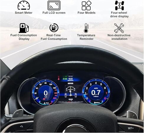 مجموعة Carplay متوافقة مع شاشة لوحة القيادة لسيارة جيب جراند شيروكي 2K لوحة عداد السرعة الرقمية 3 + 3 ألوان للتحكم في عجلة واجهة المستخدم in Kuwait