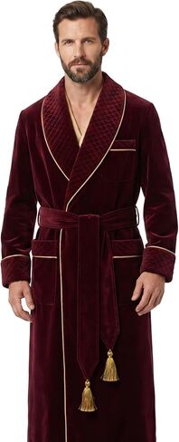 Mes's Smoking Robe, Maroon Quilted Velvet Smoking House Wear Hosting Vintage Christmas Dressing Gown in Saudi Arabia