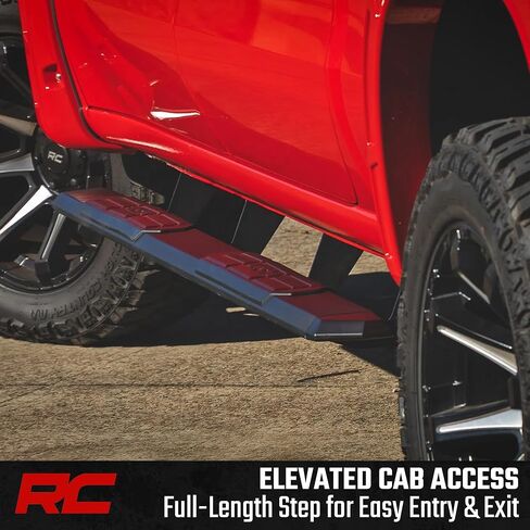 لوحات تشغيل Rough Country TR2 لسيارة Chevy Silverado وGMC Sierra 1500/2500HD/3500HD Crew Cab (2019-2026) - خطوات جانبية من الألومنيوم بطول الكابينة بعرض 5 بوصات in Kuwait