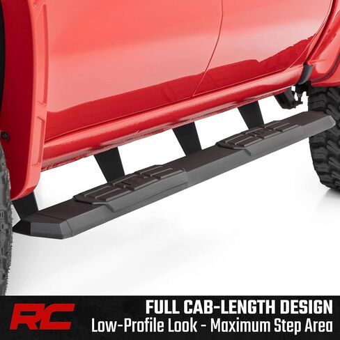 لوحات تشغيل Rough Country TR2 لسيارة Chevy Silverado وGMC Sierra 1500/2500HD/3500HD Crew Cab (2019-2026) - خطوات جانبية من الألومنيوم بطول الكابينة بعرض 5 بوصات in Kuwait