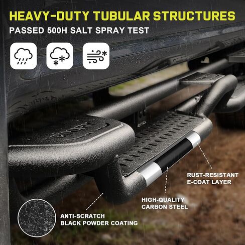 Binary Star Wheel to Wheel Running Boards Compatible with 2015-2026 Ford F150, 2017-2026 Ford F250 F350 Super Duty Crew Cab | 4-Step Truck Side Steps with Plastic Rear Step | 500LB Capacity in Saudi Arabia