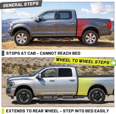 Binary Star Wheel to Wheel Running Boards Compatible with 2015-2026 Ford F150, 2017-2026 Ford F250 F350 Super Duty Crew Cab | 4-Step Truck Side Steps with Plastic Rear Step | 500LB Capacity in Saudi Arabia