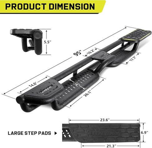 Binary Star Wheel to Wheel Running Boards Compatible with 2015-2026 Ford F150, 2017-2026 Ford F250 F350 Super Duty Crew Cab | 4-Step Truck Side Steps with Plastic Rear Step | 500LB Capacity in Saudi Arabia