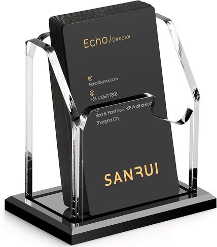 حامل بطاقة عمل عمودي من SANRUI للمكتب، شاشة أكريليك شفافة مع قاعدة سوداء مرجحة، منظم بطاقة اسم العمل المستقيم للاستقبال، والمعارض التجارية، والمكتب (فتحة واحدة) in Kuwait