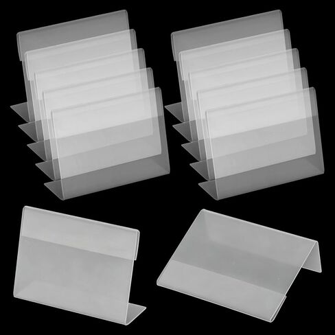 12 Pcs Acrylic Business Card Holder 3.5 x 2.6 Inch Sign Holders Picture Frame Mini Stands L Shaped Display Stand for Classroom Store Wedding Signs Office in Kuwait