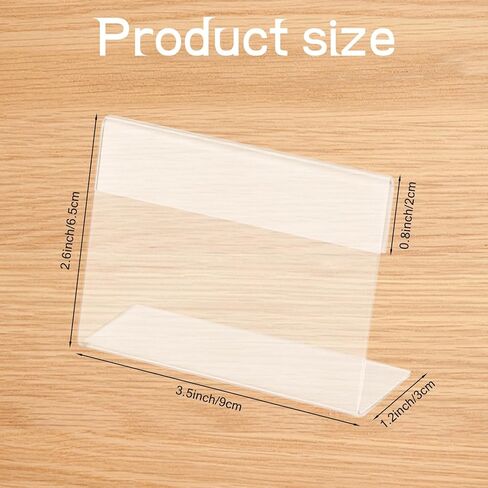 12 Pcs Acrylic Business Card Holder 3.5 x 2.6 Inch Sign Holders Picture Frame Mini Stands L Shaped Display Stand for Classroom Store Wedding Signs Office in Kuwait