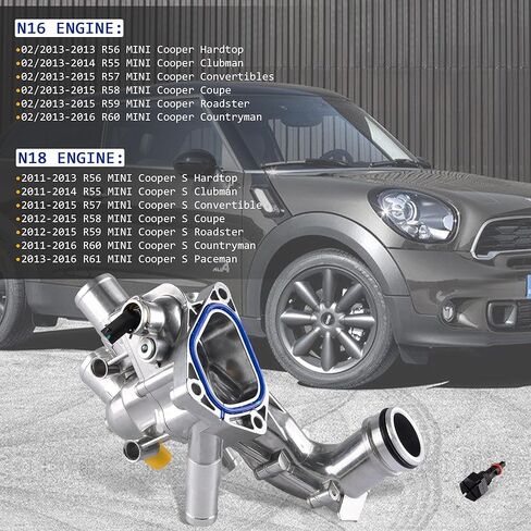 Engine Coolant Thermostat Housing Assembly Compatible with 2011-2016 Mini Cooper, 2011-2017 Cooper Countryman, 2013-2016 Cooper Paceman 1.6L L4, Replace 11538674895, 11537647751, 11537588876 in Kuwait