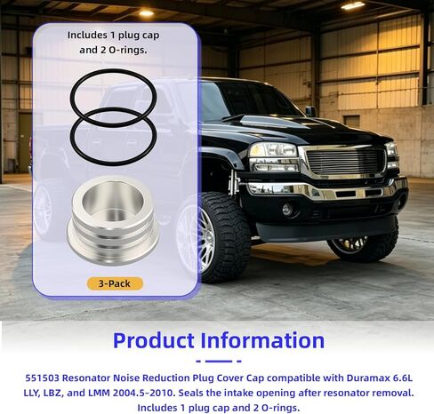 551503 Resonator Noise Reduction Plug Cover Cap for Duramax 6.6L LLY LBZ LMM 2004.5-2010, Billet Aluminum Tube Plug Cap with 2 O-Rings, Compatible with Chevy and GMC Diesel Trucks in Saudi Arabia