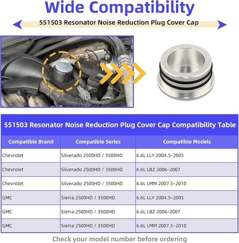 551503 Resonator Noise Reduction Plug Cover Cap for Duramax 6.6L LLY LBZ LMM 2004.5-2010, Billet Aluminum Tube Plug Cap with 2 O-Rings, Compatible with Chevy and GMC Diesel Trucks in Saudi Arabia