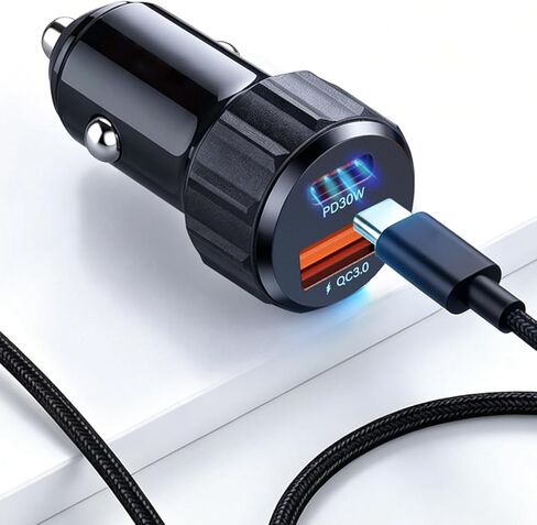 محول USB ولاعة السيارة، شاحن سيارة USB C بقدرة 52.5 وات شحن سريع لهاتف iPhone 17 16 Pro Max Samsung S26 S25، محول شاحن سيارة سريع الشحن 30 وات PD (يتضمن الكابل) in Kuwait