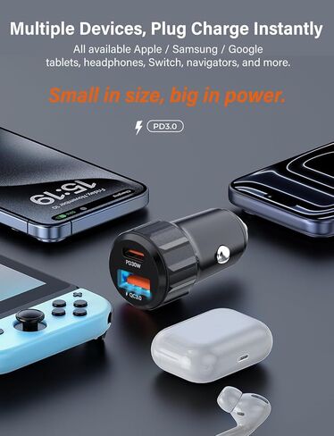 محول USB ولاعة السيارة، شاحن سيارة USB C بقدرة 52.5 وات شحن سريع لهاتف iPhone 17 16 Pro Max Samsung S26 S25، محول شاحن سيارة سريع الشحن 30 وات PD (يتضمن الكابل) in Kuwait