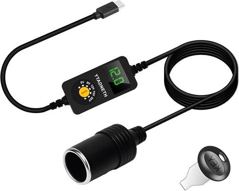 USB C to 5V 9V 12V 15V 20V Cigarette Lighter Adapter, USB C Male to Cigarette Lighter Female Socket, PD Trigger Cable with LED Display Voltage, for Dash Cam, GPS, Car LED Light Strips (3.93 FT) in Saudi Arabia