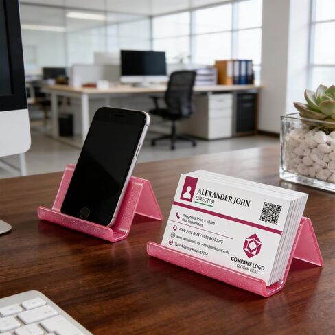 1-Pack Business Card Holder for Desk - Pink Bling Acrylic Card Holder for Desk Business Cards - Desktop Credit Name Card Stand Organizer Cards Display for Office Exhibition in Kuwait