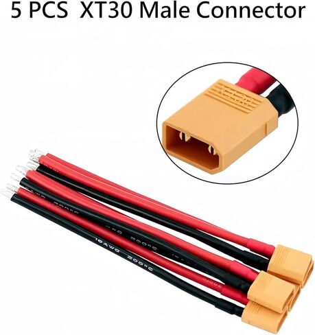 XT30 Connector Adapter with 10cm 16AWG Silicone Wire,5 Pairs XT30 Male and Female Plug Extension Cables for RC Lipo Battery FPV Racing Drone in Kuwait