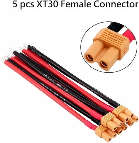 XT30 Connector Adapter with 10cm 16AWG Silicone Wire,5 Pairs XT30 Male and Female Plug Extension Cables for RC Lipo Battery FPV Racing Drone in Kuwait