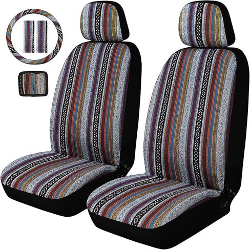 Baja Saddle Blanket Car Seat Covers, Boho Striped Woven Front Seat Protectors, Breathable & Washable Interior Covers, Universal Fit for Most Cars SUVs Trucks, Airbag Compatible, Flower, 8 pcs. in Saudi Arabia