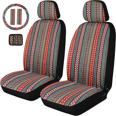 أغطية مقاعد السيارة من Baja Saddle Blanket، واقيات المقاعد الأمامية المنسوجة المخططة من Boho، أغطية داخلية قابلة للتنفس وقابلة للغسل، مناسبة لمعظم السيارات والشاحنات وسيارات الدفع الرباعي، متوافقة مع الوسائد الهوائية، زهرة، 8 قطع. in Kuwait