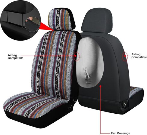 Baja Saddle Blanket Car Seat Covers, Boho Striped Woven Front Seat Protectors, Breathable & Washable Interior Covers, Universal Fit for Most Cars SUVs Trucks, Airbag Compatible, Flower, 8 pcs. in Saudi Arabia