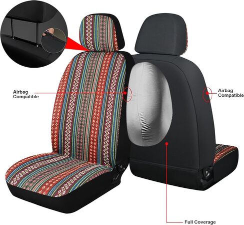 أغطية مقاعد السيارة من Baja Saddle Blanket، واقيات المقاعد الأمامية المنسوجة المخططة من Boho، أغطية داخلية قابلة للتنفس وقابلة للغسل، مناسبة لمعظم السيارات والشاحنات وسيارات الدفع الرباعي، متوافقة مع الوسائد الهوائية، زهرة، 8 قطع. in Kuwait