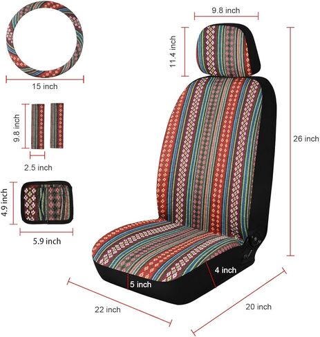 أغطية مقاعد السيارة من Baja Saddle Blanket، واقيات المقاعد الأمامية المنسوجة المخططة من Boho، أغطية داخلية قابلة للتنفس وقابلة للغسل، مناسبة لمعظم السيارات والشاحنات وسيارات الدفع الرباعي، متوافقة مع الوسائد الهوائية، زهرة، 8 قطع. in Kuwait