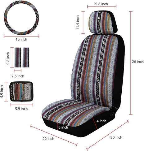 Baja Saddle Blanket Car Seat Covers, Boho Striped Woven Front Seat Protectors, Breathable & Washable Interior Covers, Universal Fit for Most Cars SUVs Trucks, Airbag Compatible, Flower, 8 pcs. in Saudi Arabia