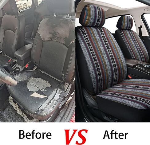 Baja Saddle Blanket Car Seat Covers, Boho Striped Woven Front Seat Protectors, Breathable & Washable Interior Covers, Universal Fit for Most Cars SUVs Trucks, Airbag Compatible, Flower, 8 pcs. in Saudi Arabia