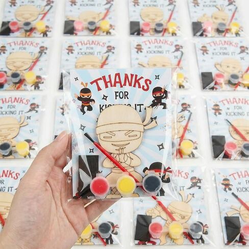24 Set Ninja Party Favors - with Magnets Diamond Stickers Glitter Glue Pens - Karate Party Favors for Kids - Non-Toxic DIY Wooden Ninja Paint Crafts - Goodie Bags Gifts Prizes for Kids Boys Toddler in Saudi Arabia