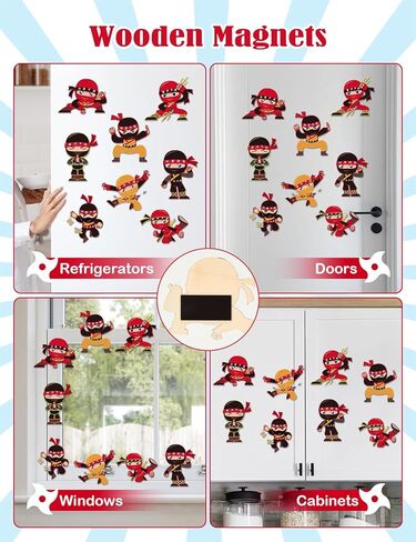 24 Set Ninja Party Favors - with Magnets Diamond Stickers Glitter Glue Pens - Karate Party Favors for Kids - Non-Toxic DIY Wooden Ninja Paint Crafts - Goodie Bags Gifts Prizes for Kids Boys Toddler in Saudi Arabia