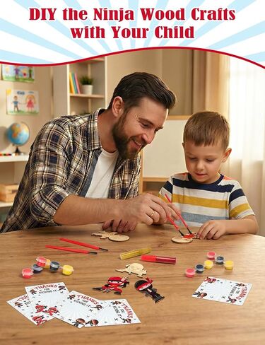 24 Set Ninja Party Favors - with Magnets Diamond Stickers Glitter Glue Pens - Karate Party Favors for Kids - Non-Toxic DIY Wooden Ninja Paint Crafts - Goodie Bags Gifts Prizes for Kids Boys Toddler in Saudi Arabia