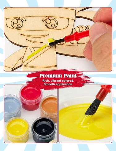 24 Set Ninja Party Favors - with Magnets Diamond Stickers Glitter Glue Pens - Karate Party Favors for Kids - Non-Toxic DIY Wooden Ninja Paint Crafts - Goodie Bags Gifts Prizes for Kids Boys Toddler in Saudi Arabia