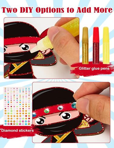24 Set Ninja Party Favors - with Magnets Diamond Stickers Glitter Glue Pens - Karate Party Favors for Kids - Non-Toxic DIY Wooden Ninja Paint Crafts - Goodie Bags Gifts Prizes for Kids Boys Toddler in Saudi Arabia