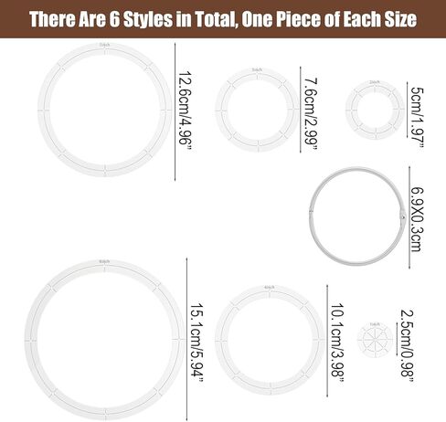 6pcs Circle Stencils, 1/2/3/4/5/6 Inch Circle Templates for Quilting with Binder Hinged Rings, Round Sewing Quilting Stencils for DIY Crafts & Sewing in Kuwait