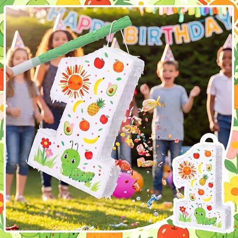 Outus Caterpillar 1st عيد ميلاد Piñata مجموعة مضحكة لوازم حفلات فريست سحب سلسلة Piñata عصا معصوب العينين قناع قصاصات ورق لطيف كاتربيلر موضوع زينة حفلة عيد الميلاد الأول 15.7 × 10.6 × 2.9 بوصة in Kuwait