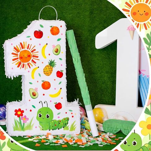 Outus Caterpillar 1st عيد ميلاد Piñata مجموعة مضحكة لوازم حفلات فريست سحب سلسلة Piñata عصا معصوب العينين قناع قصاصات ورق لطيف كاتربيلر موضوع زينة حفلة عيد الميلاد الأول 15.7 × 10.6 × 2.9 بوصة in Kuwait